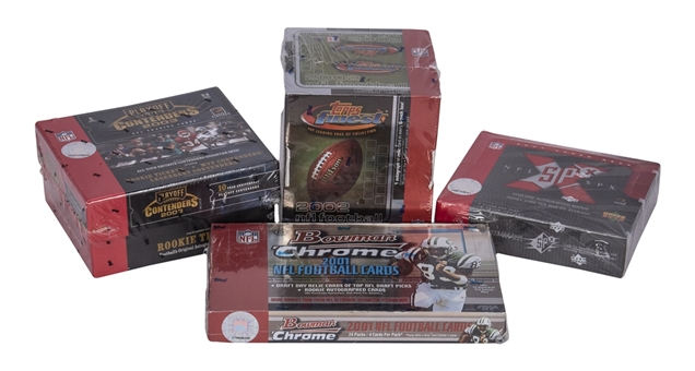 Lot of Four (4) 2001-2004 Football Hobby Boxes w/SPx, Contenders, Finest & Bowman Chrome